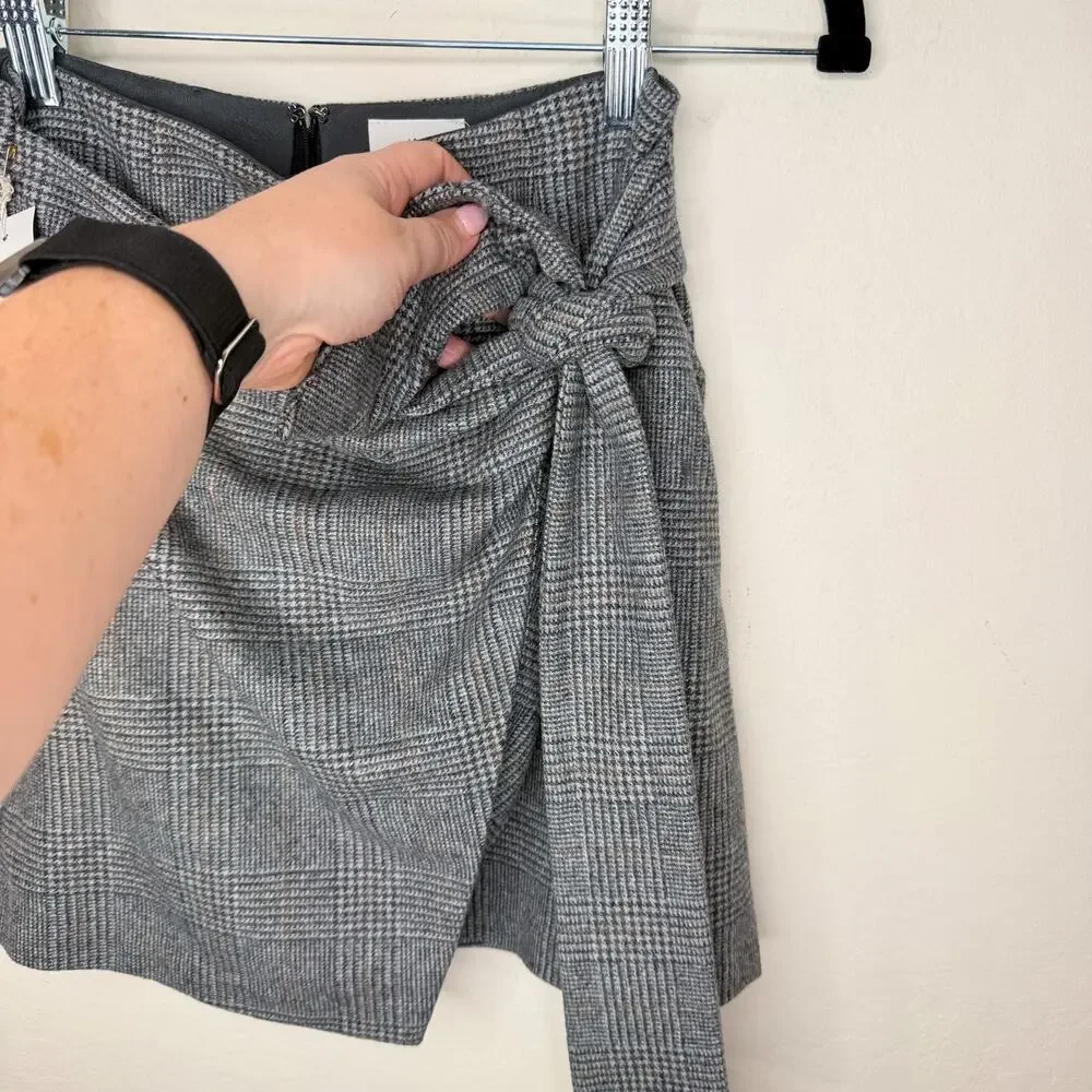 NWT Aritzia Wilfred Dorine Wrap Front Glen Check Plaid Wool Blend Mini Skirt 0